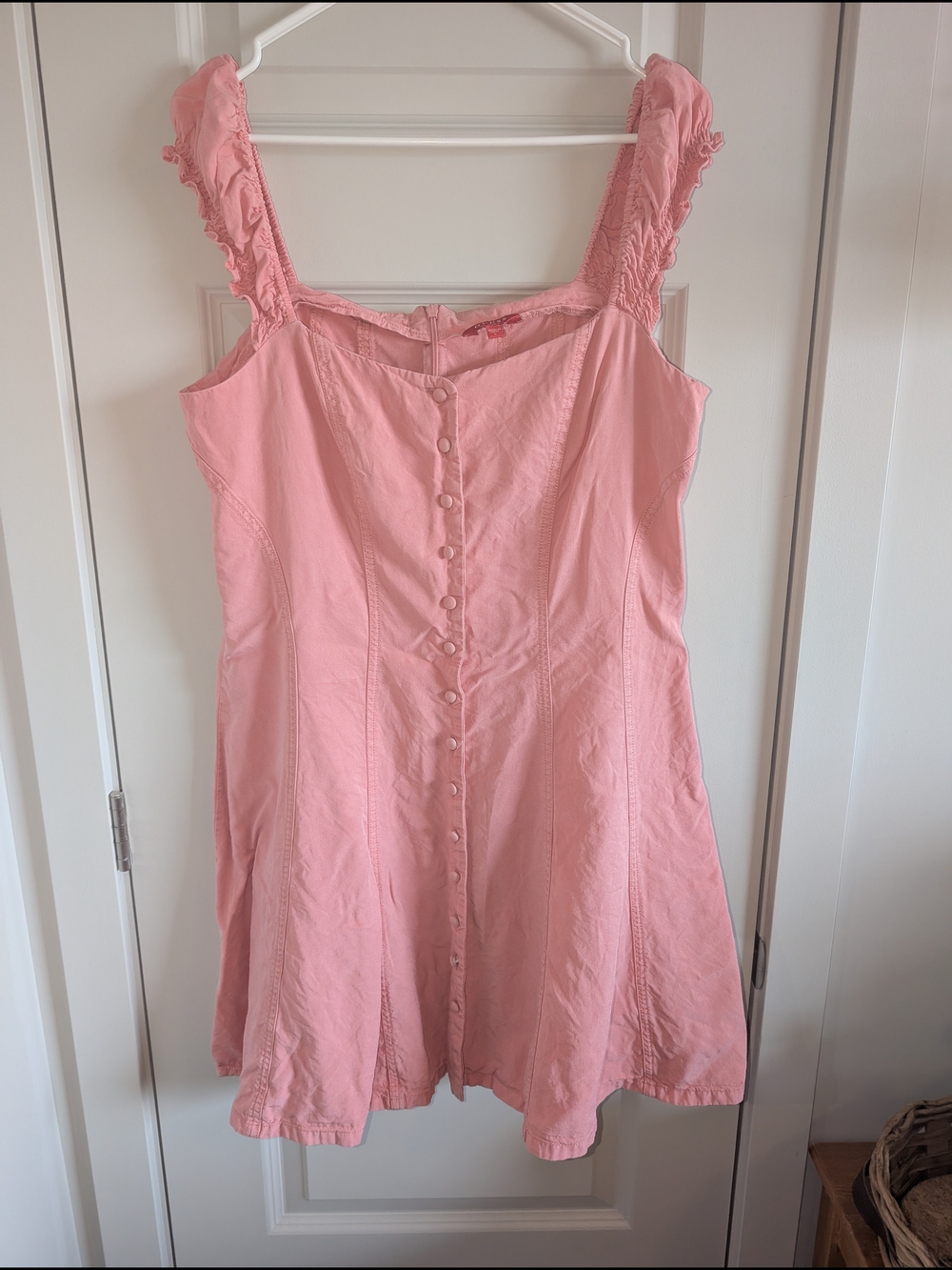 Guess Pink Ruffle Strap Button-Front Sundress
